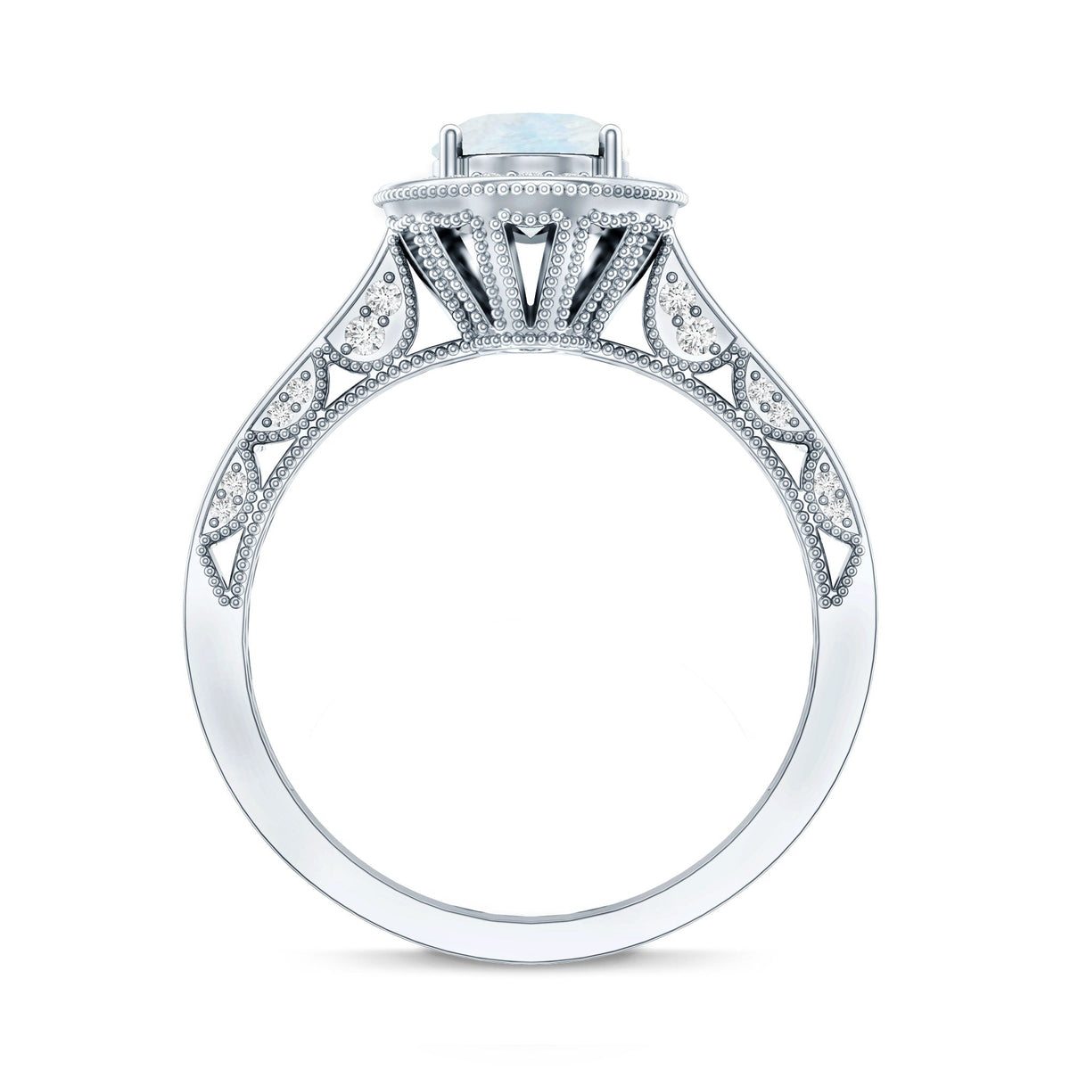 0.6 Carat Moonstone and Diamond Engagement Ring with Milgrain Details