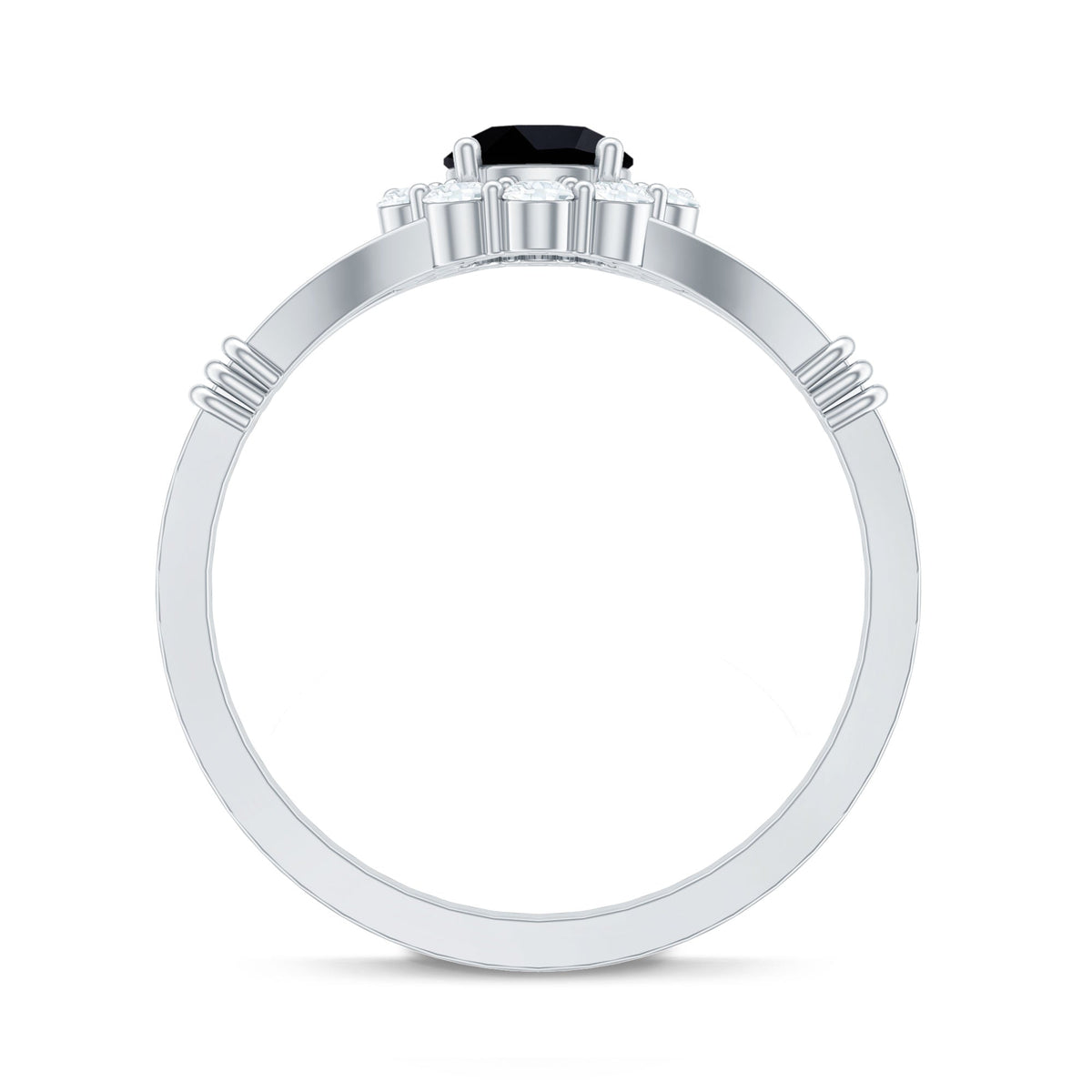 0.4 Carat Black Onyx Floral Engagement Ring with Diamond Halo