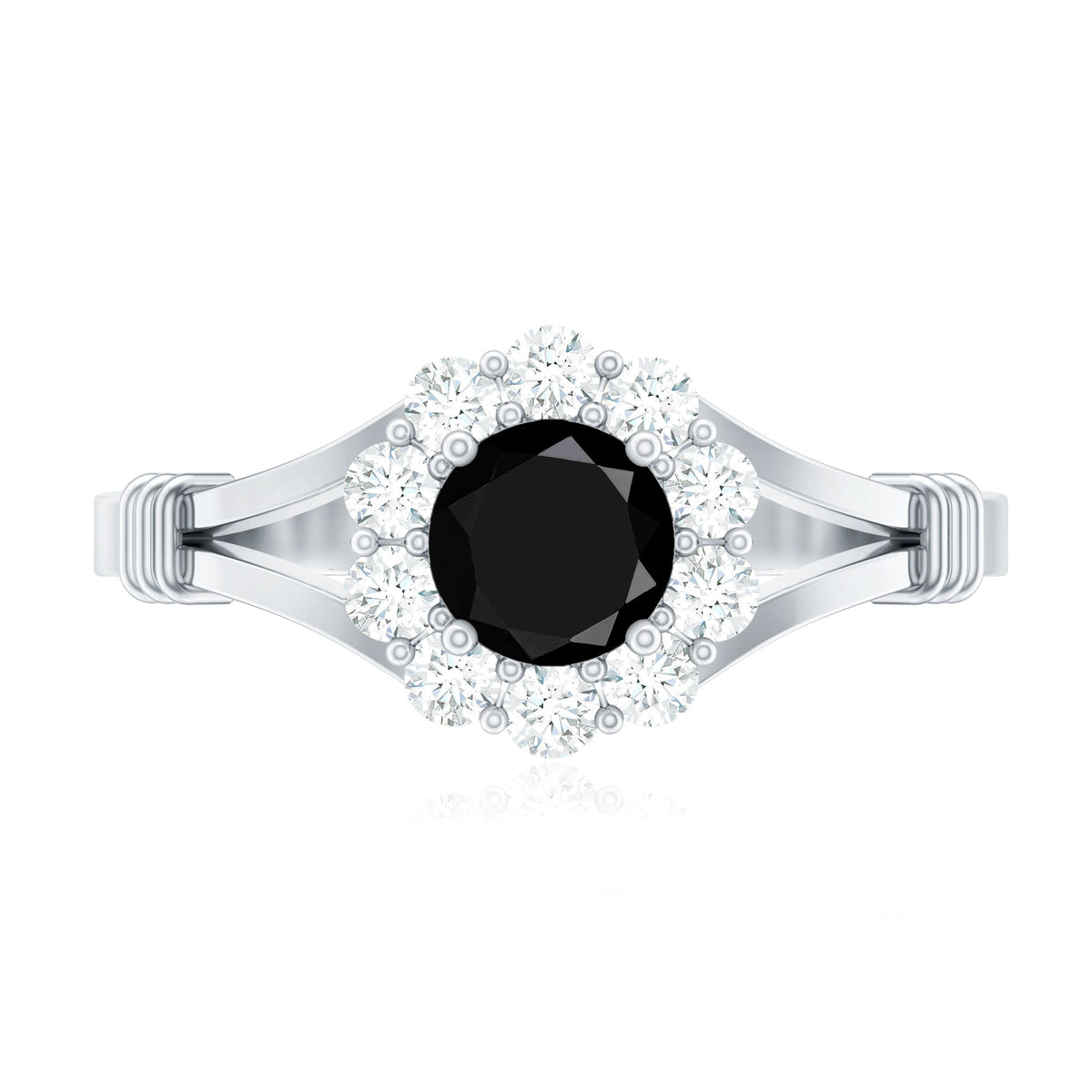 0.4 Carat Black Onyx Floral Engagement Ring with Diamond Halo