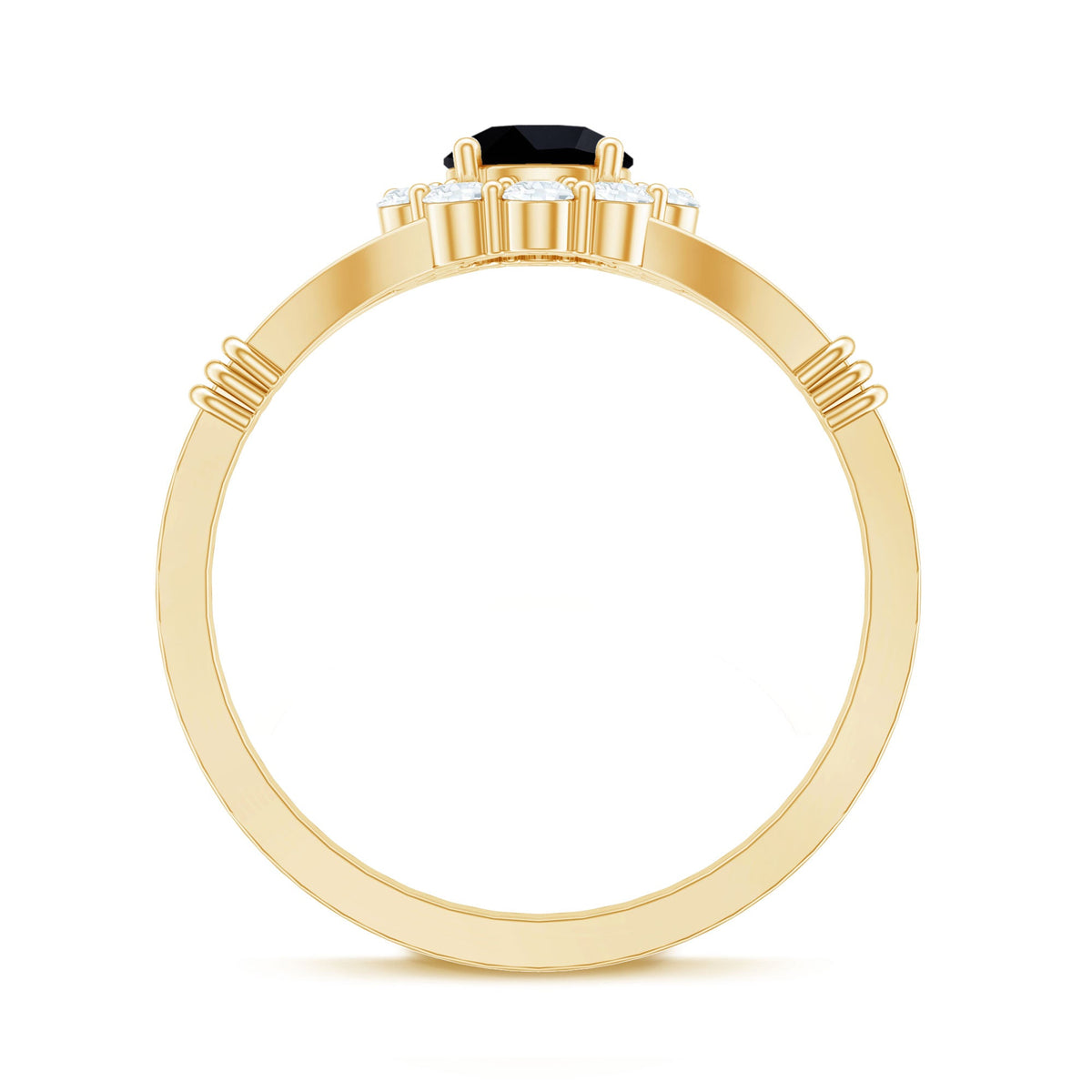 0.4 Carat Black Onyx Floral Engagement Ring with Diamond Halo