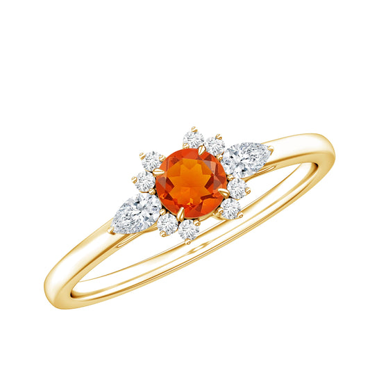Claw Set Round Fire Opal and Diamond Promise Ring