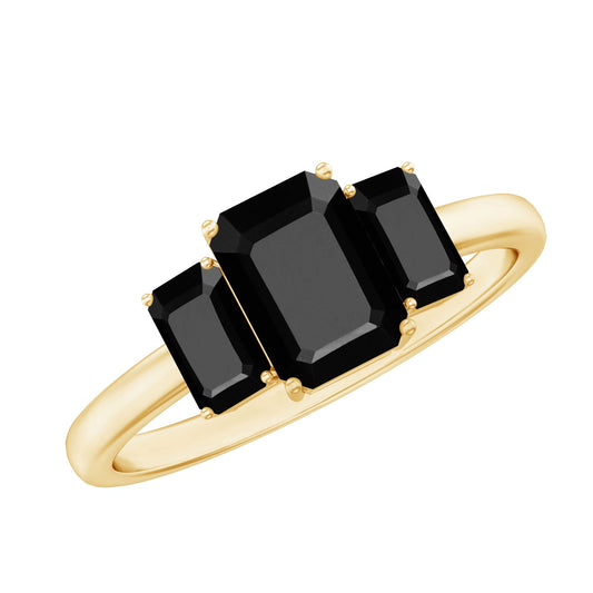 Emerald Cut Black Onyx Three Stone Engagement Ring