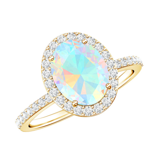 Certified Real 1 Carat Ethiopian Opal Engagement Ring with Diamond Halo