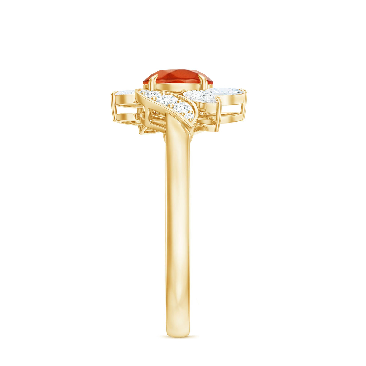 0.7 Carat Fire Opal Flower Engagement Ring with Diamond