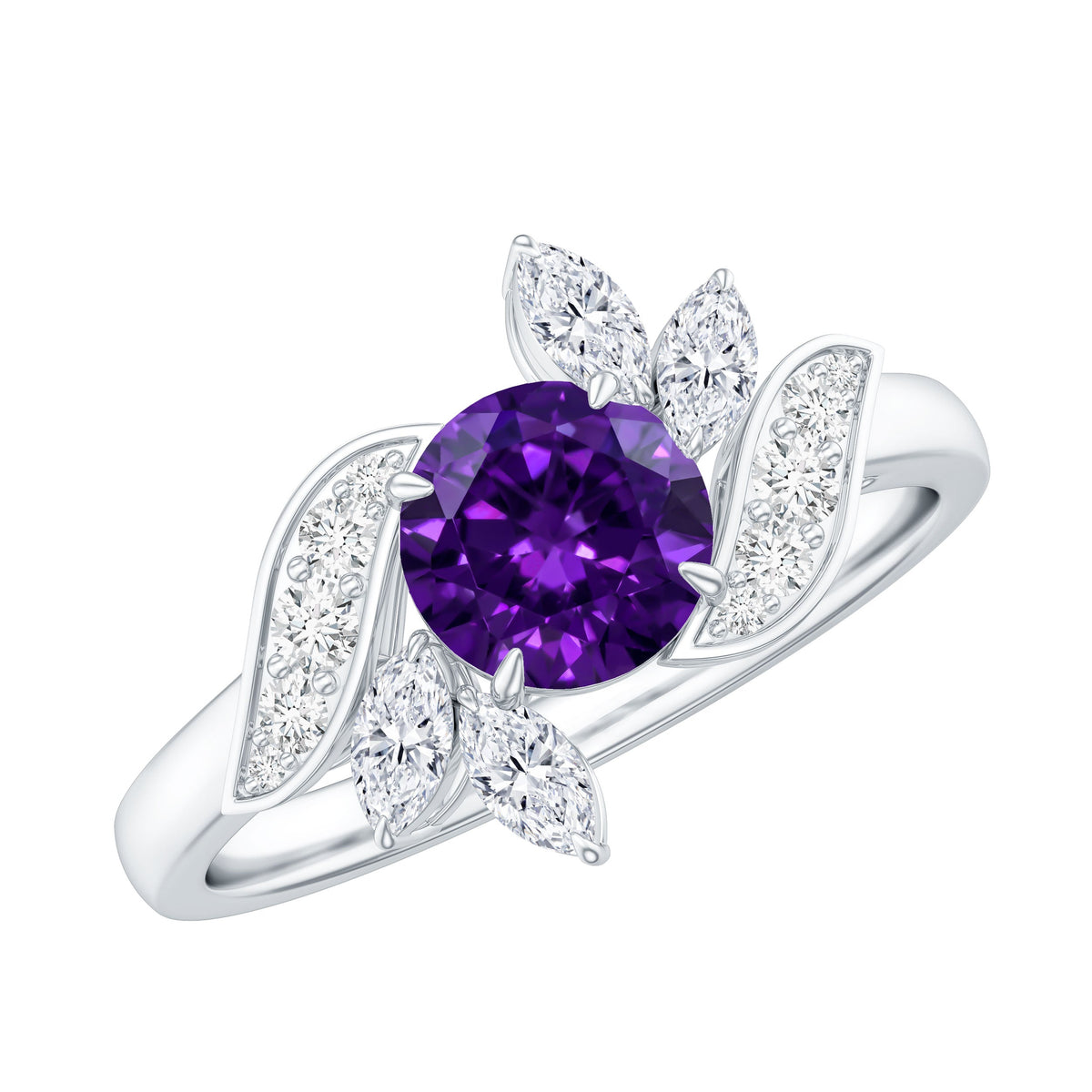 1.2 Carat Nature Inspired Amethyst Engagement Ring with Diamond