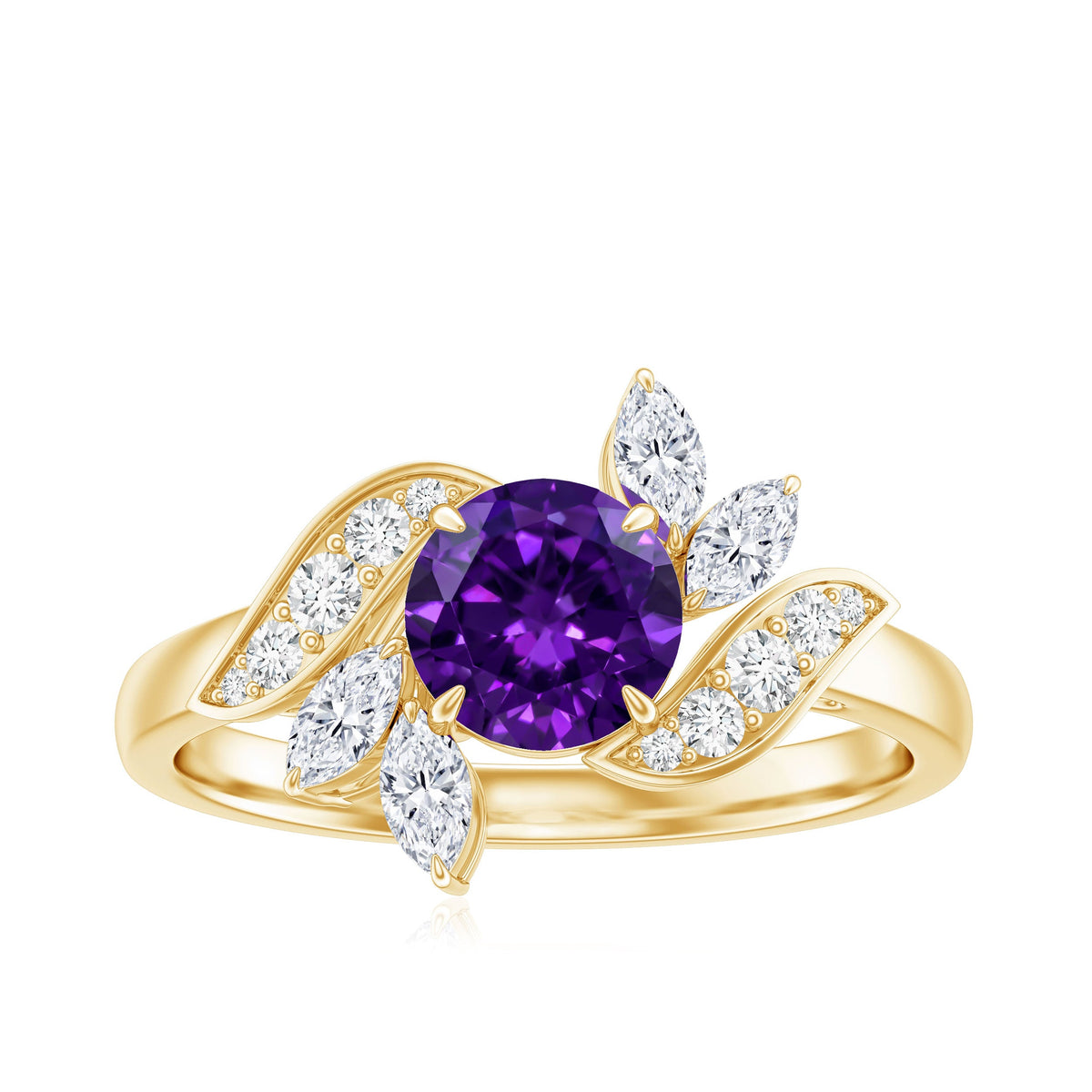 1.2 Carat Nature Inspired Amethyst Engagement Ring with Diamond