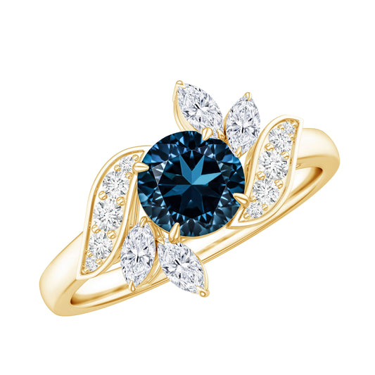 London Blue Topaz and Diamond Flower Engagement Ring