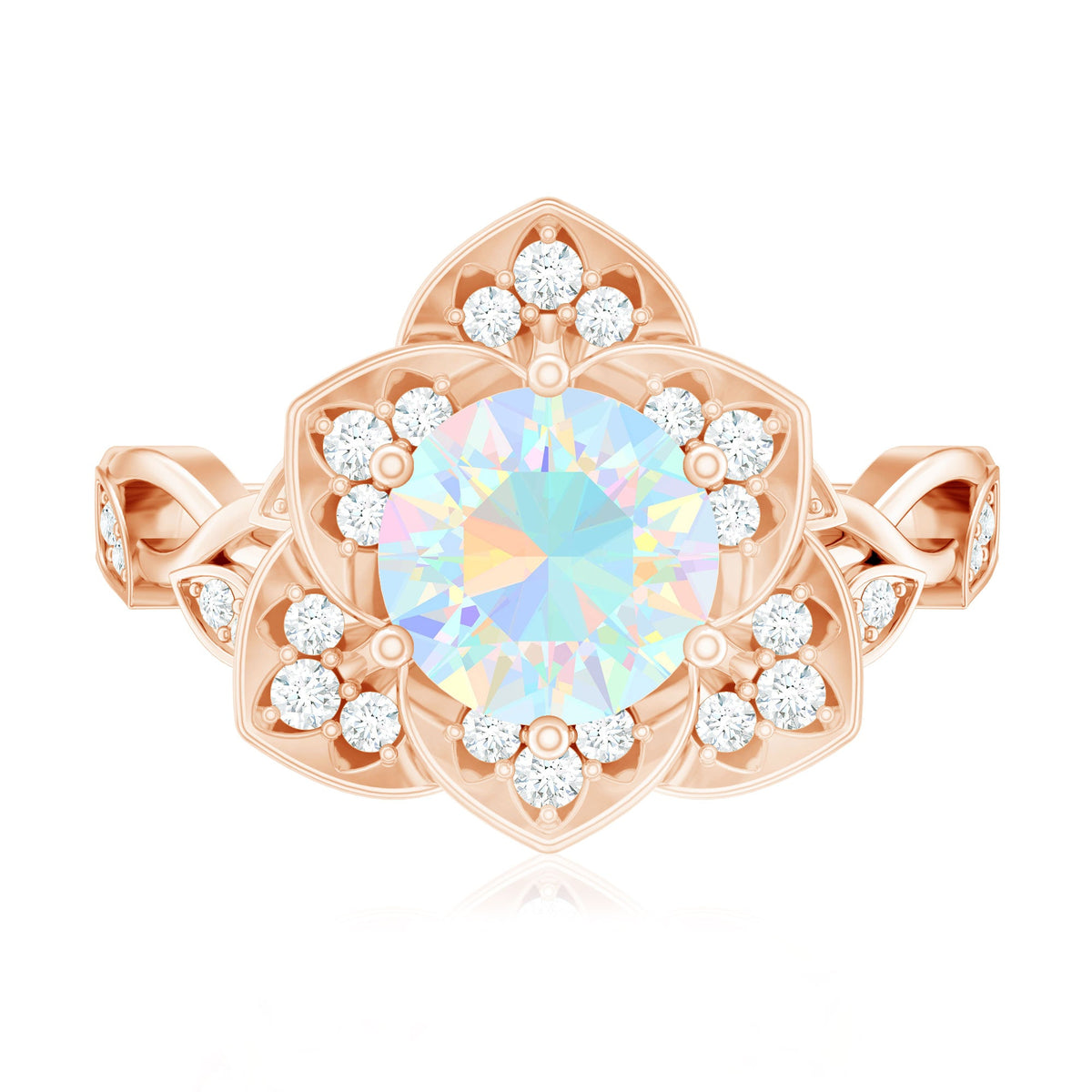 2 Carat Natural Ethiopian Opal Flower Engagement Ring with Diamond