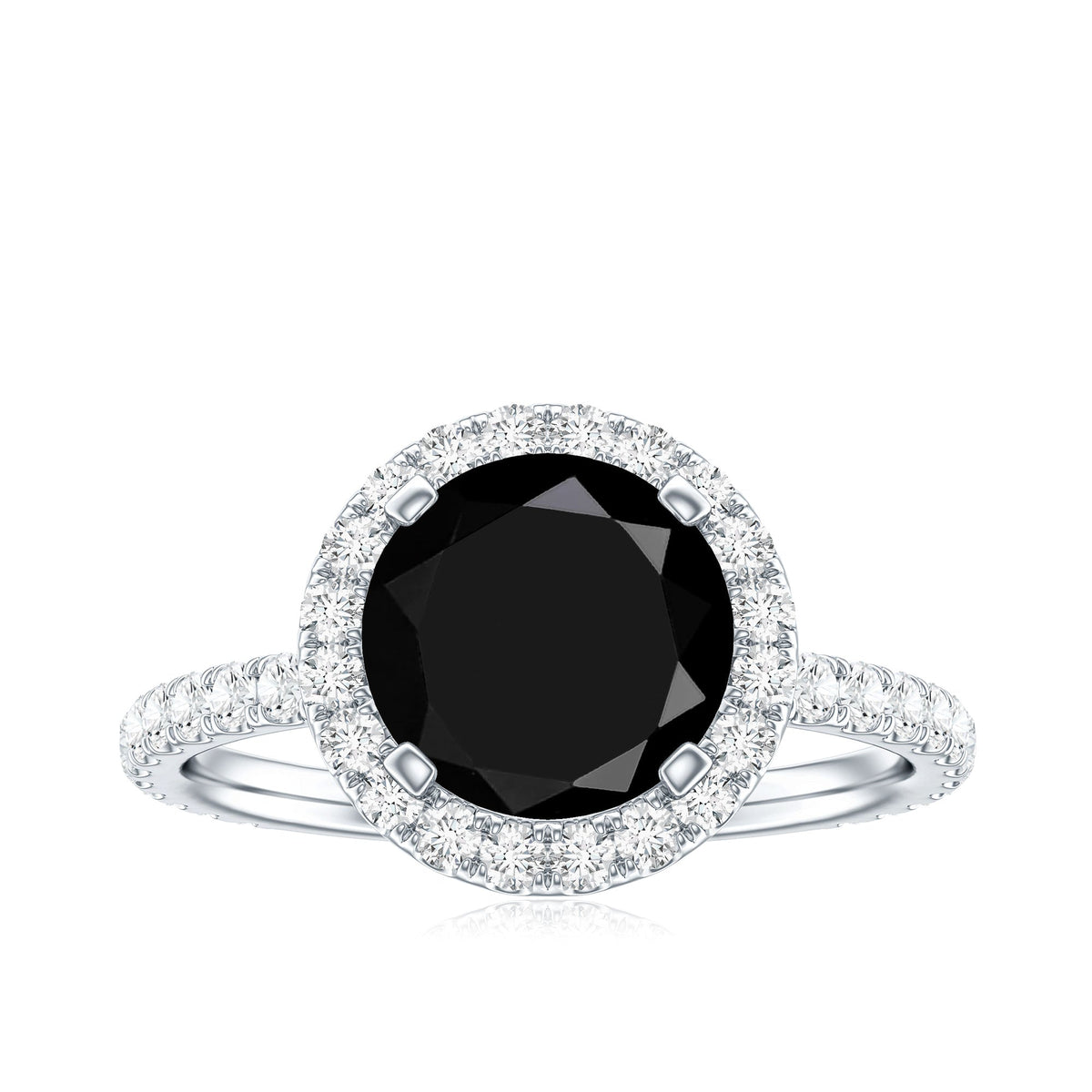 2 Carat Round Shape Black Onyx Engagement Ring with Diamond Halo