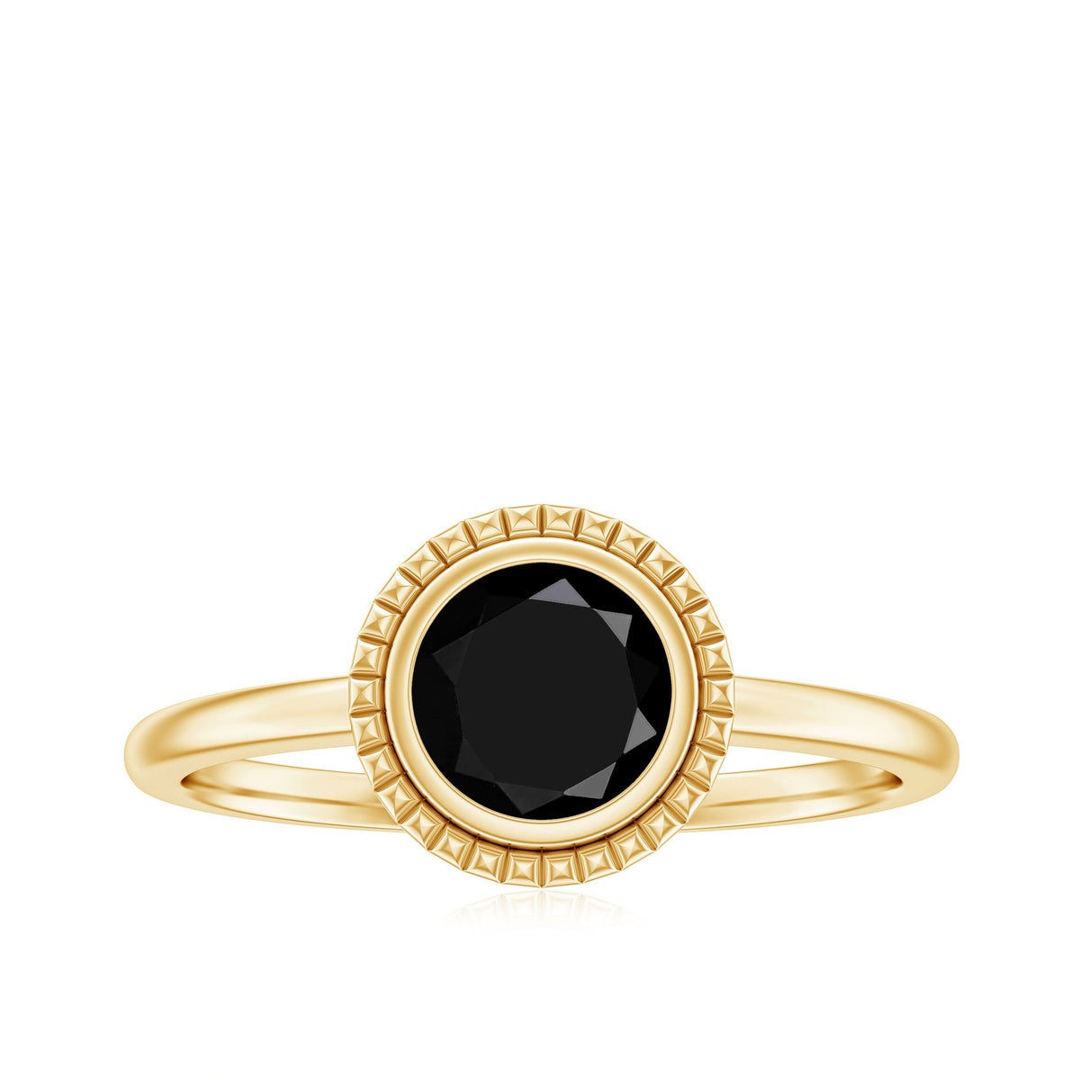 2 Carat Round Shape Black Onyx Solitaire Ring in Bezel Setting