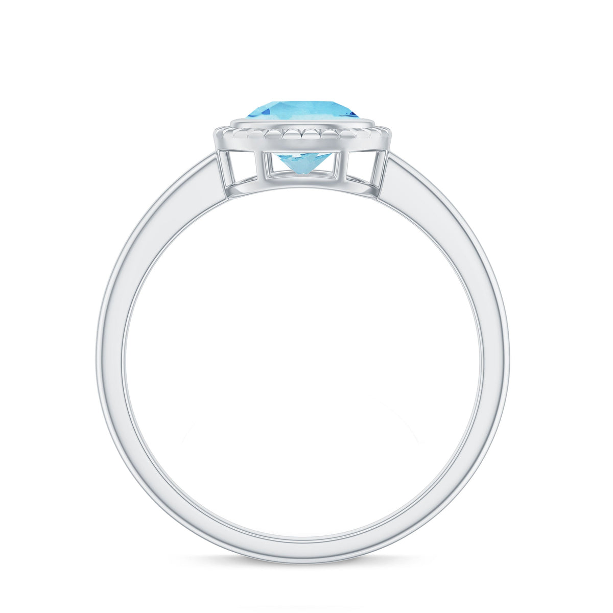 0.8 Carat Bezel Set Round Aquamarine Solitaire Promise Ring