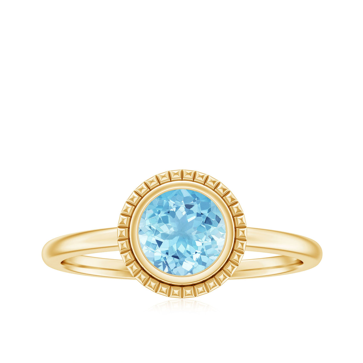 0.8 Carat Bezel Set Round Aquamarine Solitaire Promise Ring