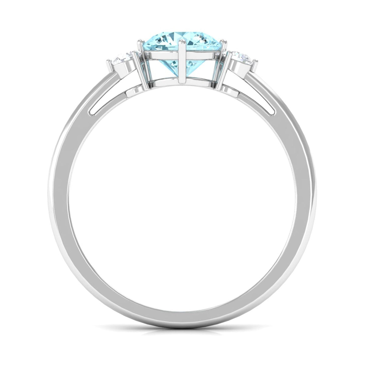 0.8 Carat Aquamarine and Diamond Three Stone Minimal Ring