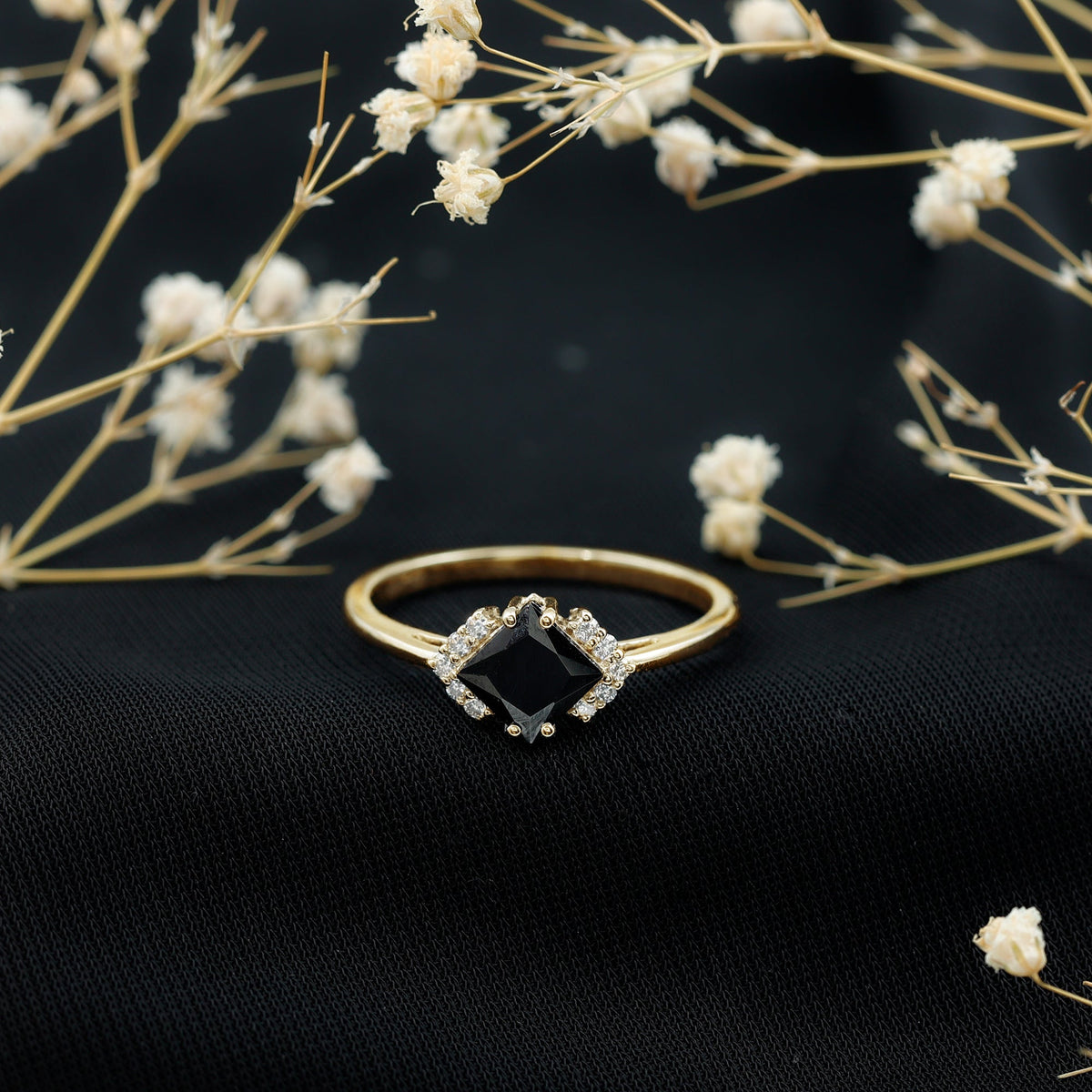 1 Carat Lab Grown Black and White Diamond Princess Cut Engagement Ring