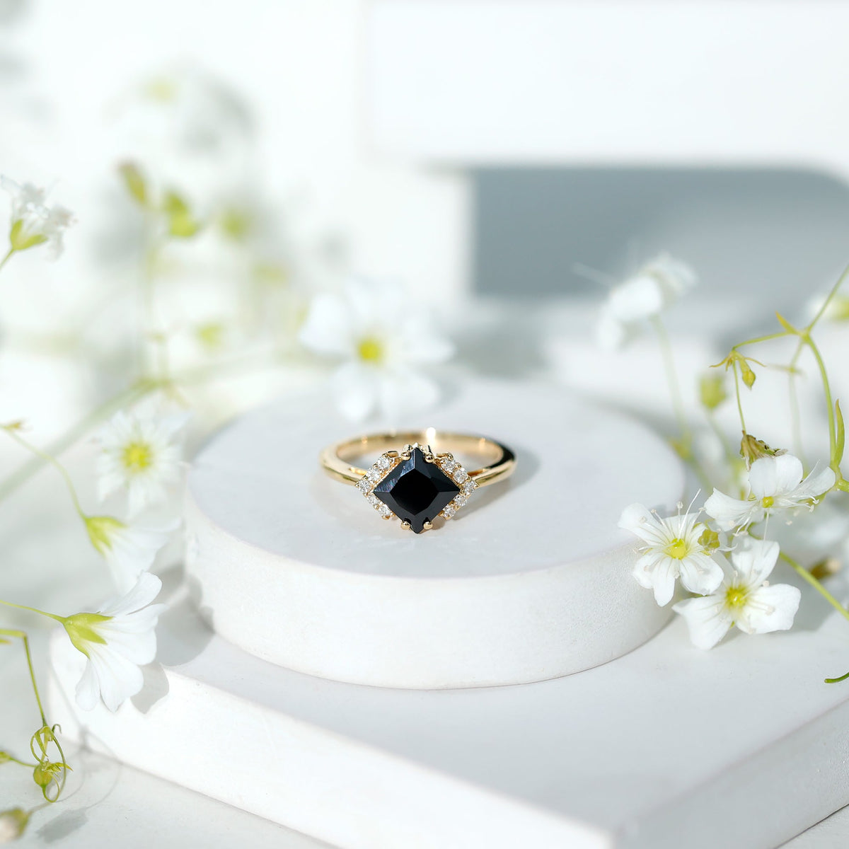 1 Carat Lab Grown Black and White Diamond Princess Cut Engagement Ring