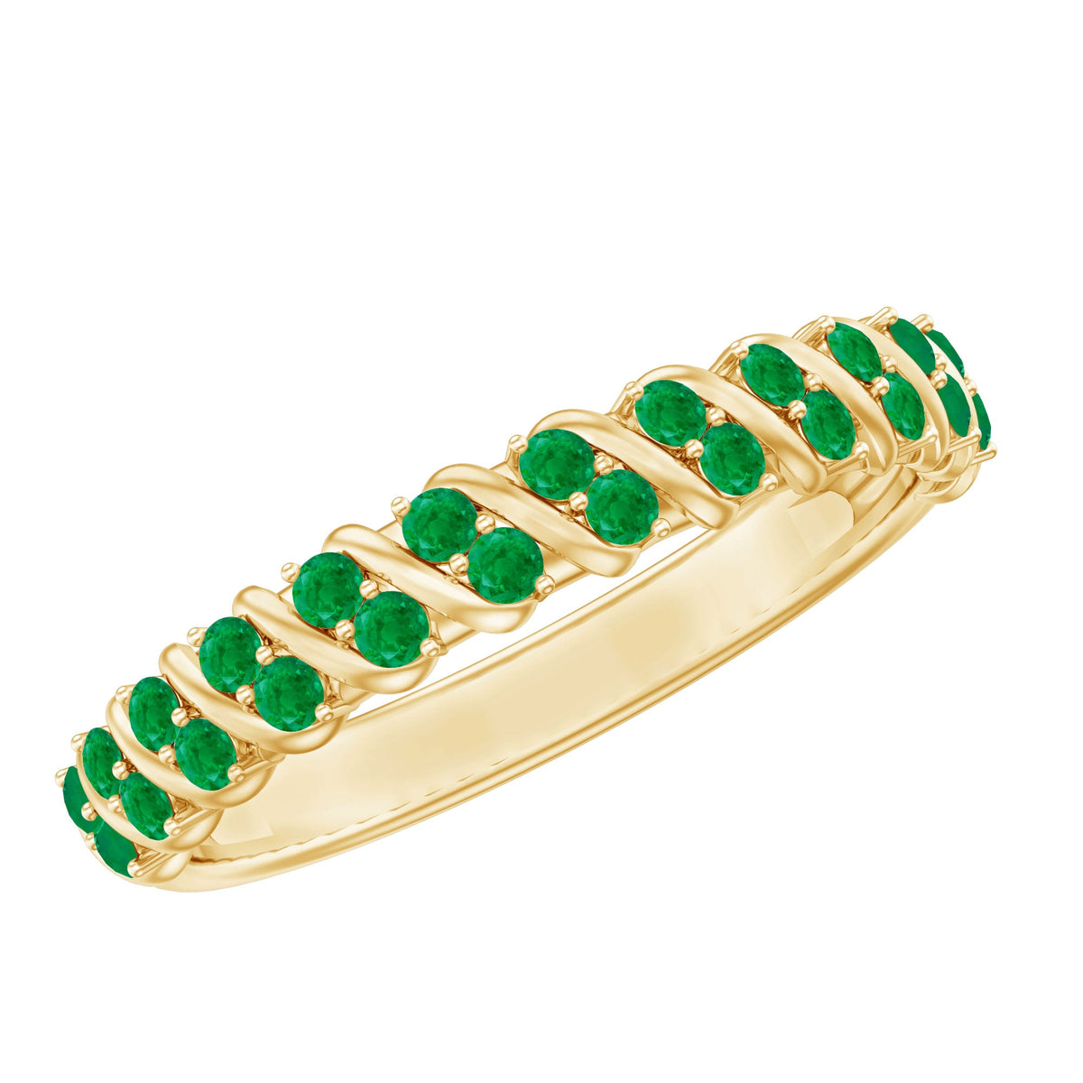 Unique Half Eternity Wedding Band with Round Emeralds