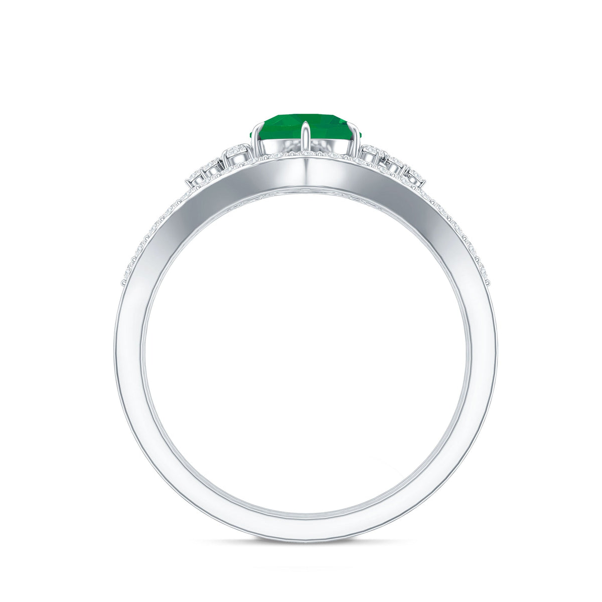 0.4 Carat Natural Emerald Diamond Wedding Bridal Ring Set of 2
