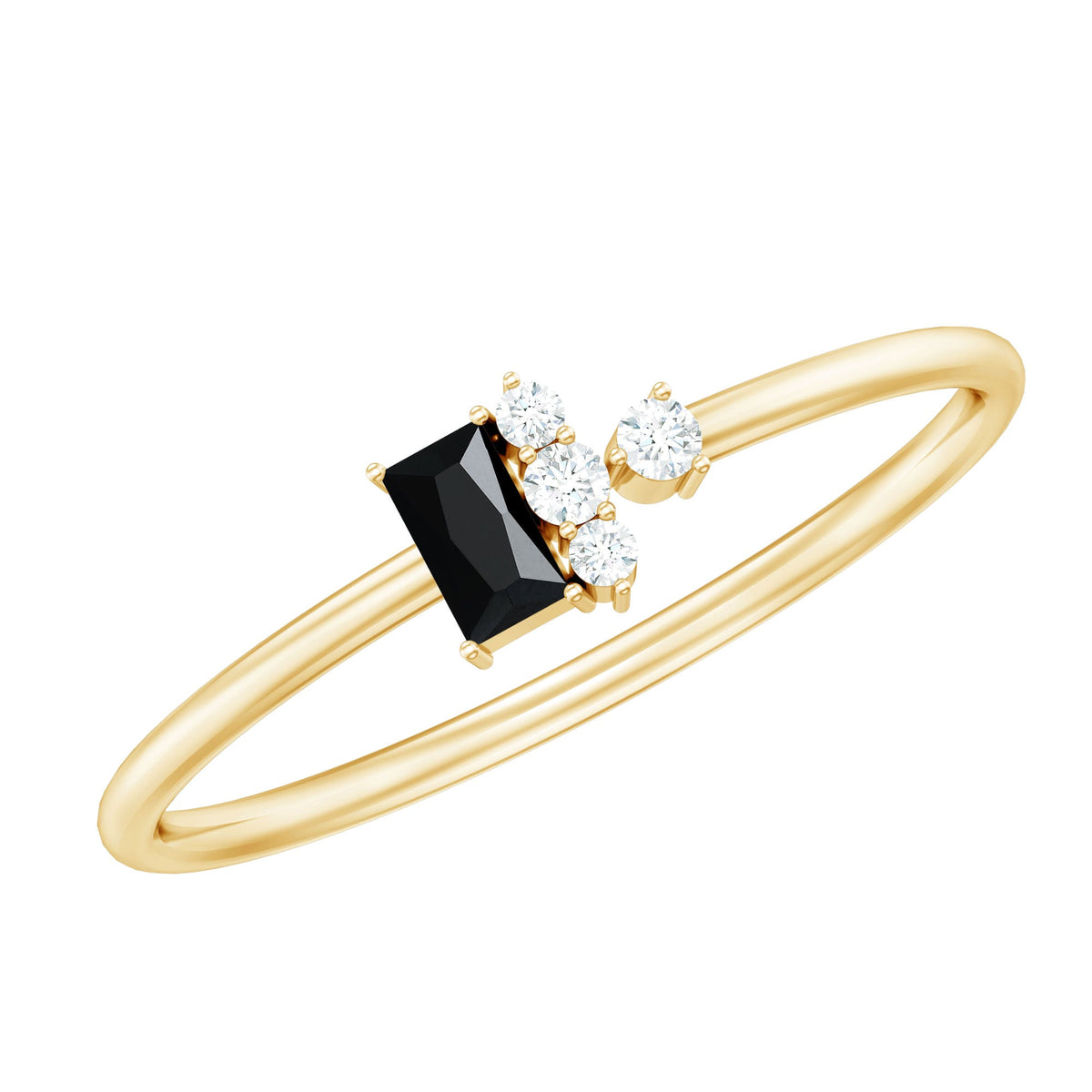 Black Spinel and Diamond Dainty Promise Ring for Her