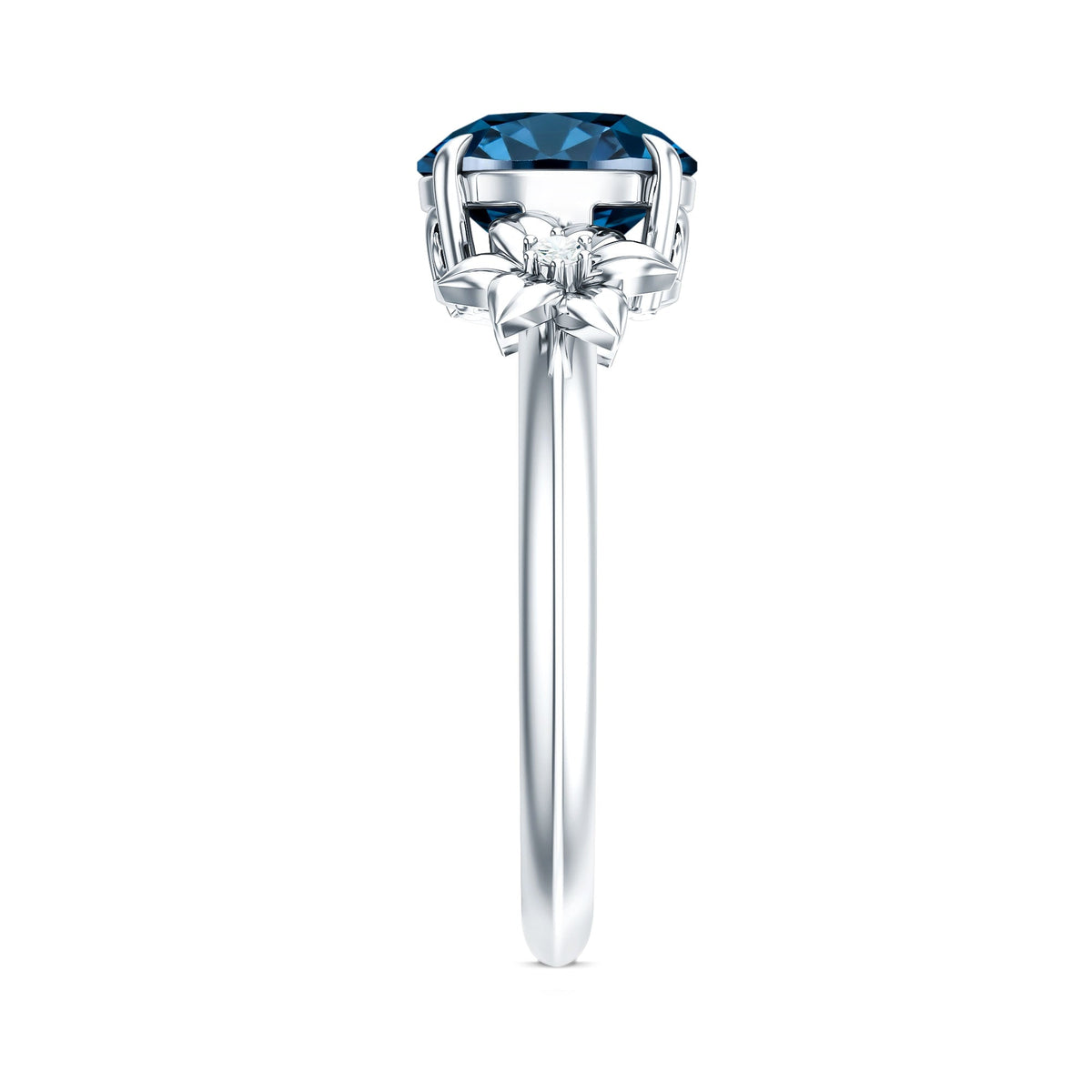 2 Carat Round London Blue Topaz Solitaire Floral Engagement Ring