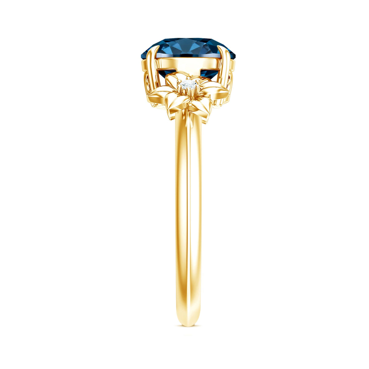 2 Carat Round London Blue Topaz Solitaire Floral Engagement Ring
