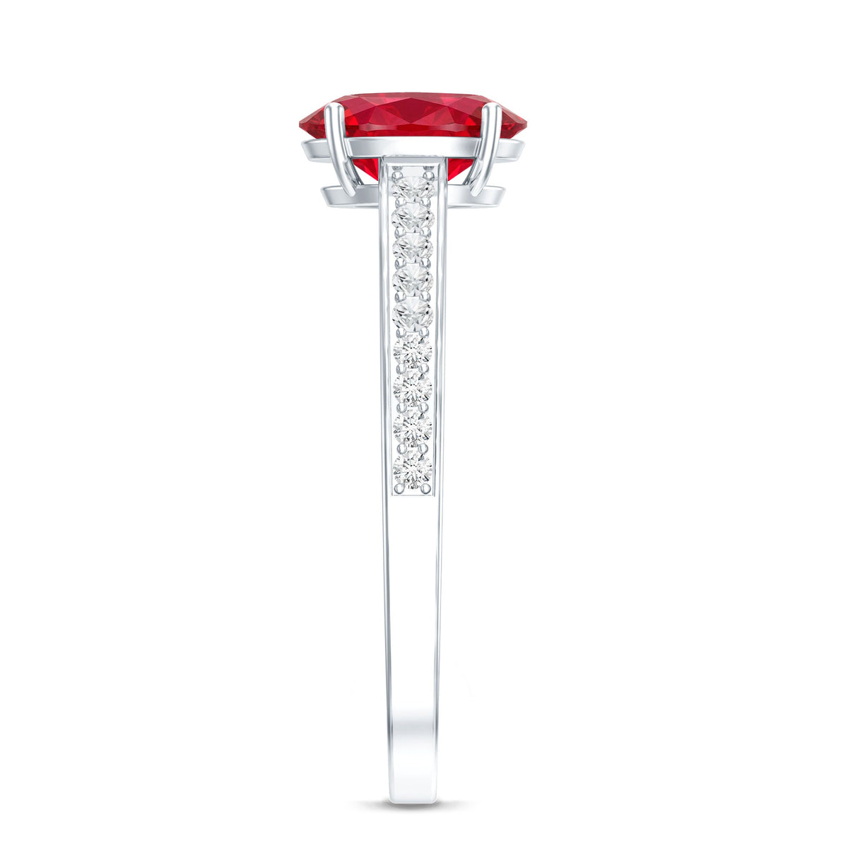 1.5 Carat Lab Grown Ruby Oval Engagement Ring with Diamond Side Stones