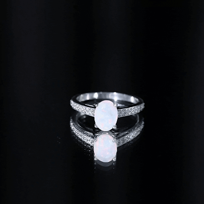 Ethiopian Opal Oval Engagement Ring with Diamond Accents