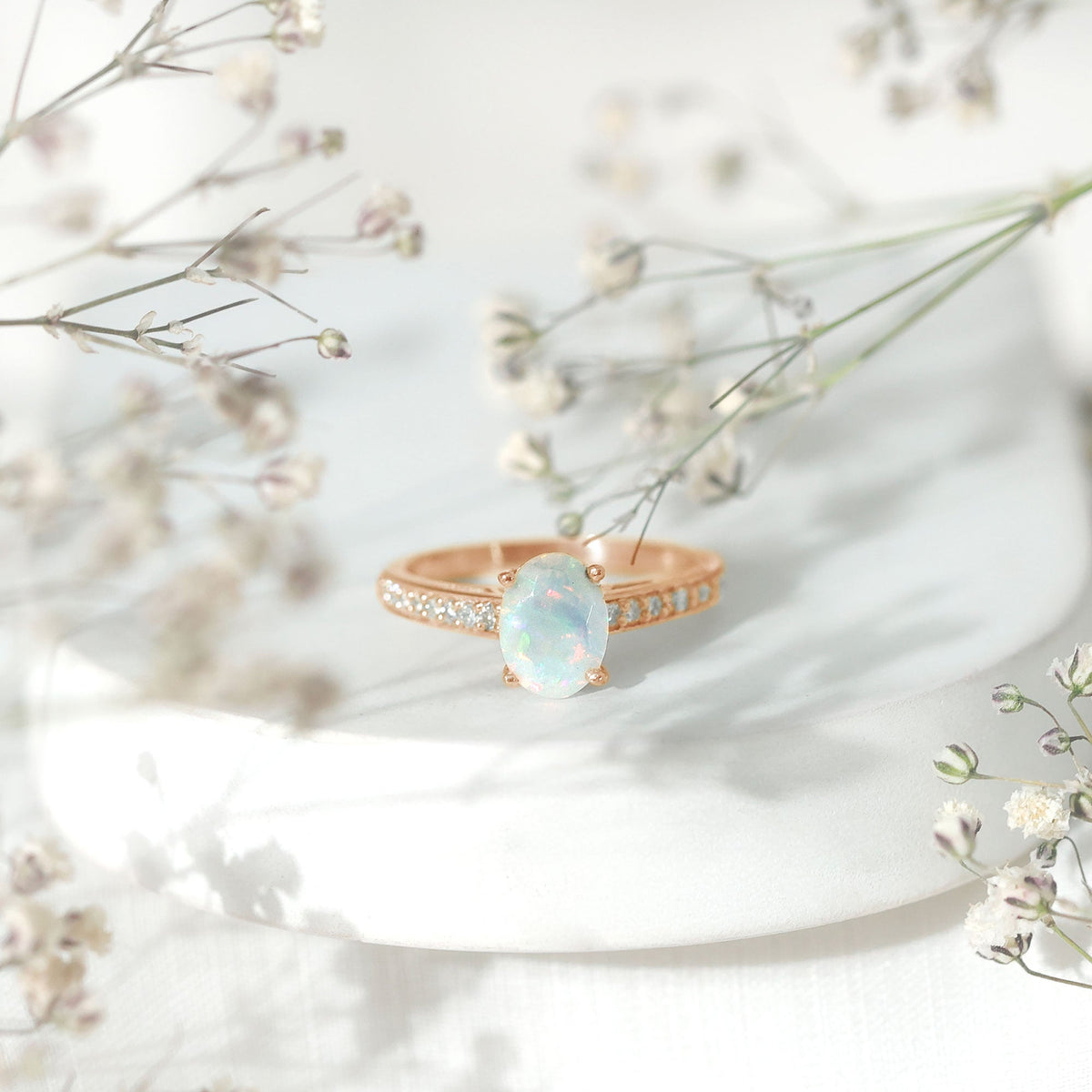 Ethiopian Opal Oval Engagement Ring with Diamond Accents