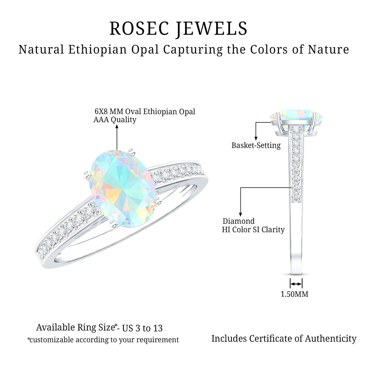 Ethiopian Opal Oval Engagement Ring with Diamond Accents