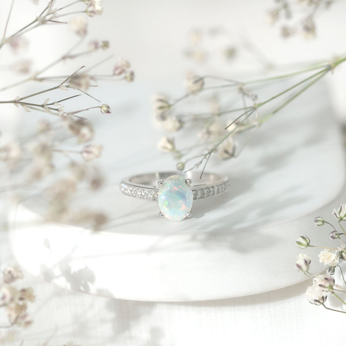 Ethiopian Opal Oval Engagement Ring with Diamond Accents