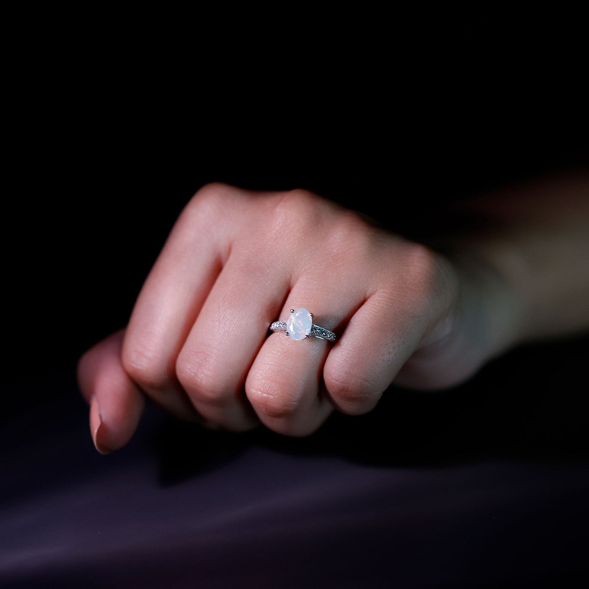 Ethiopian Opal Oval Engagement Ring with Diamond Accents