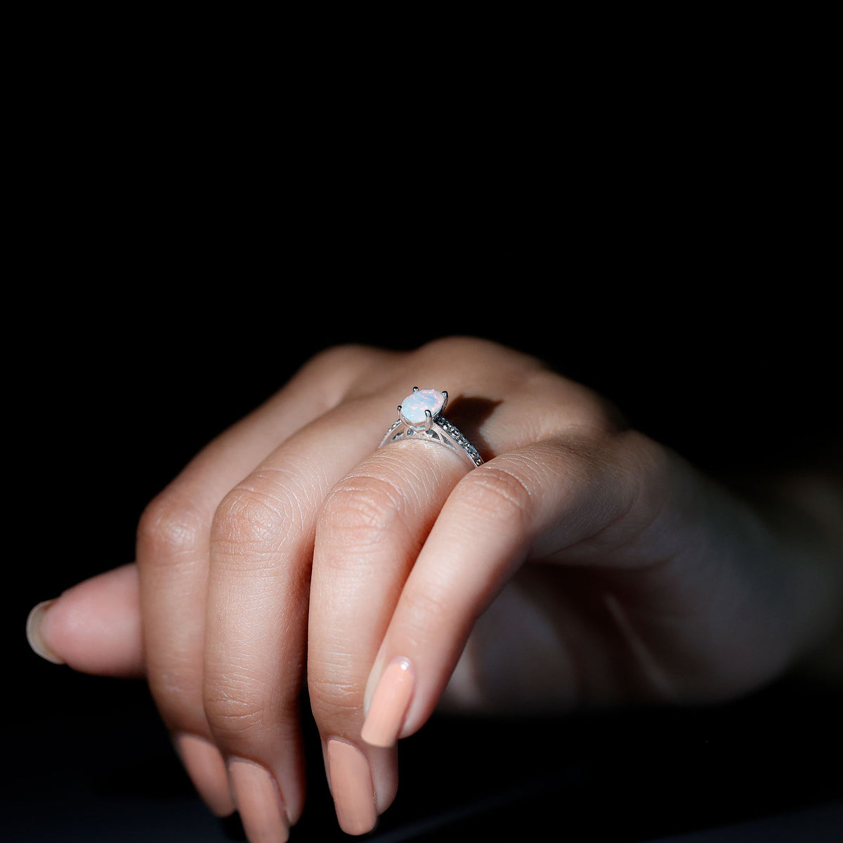 Ethiopian Opal Oval Engagement Ring with Diamond Accents