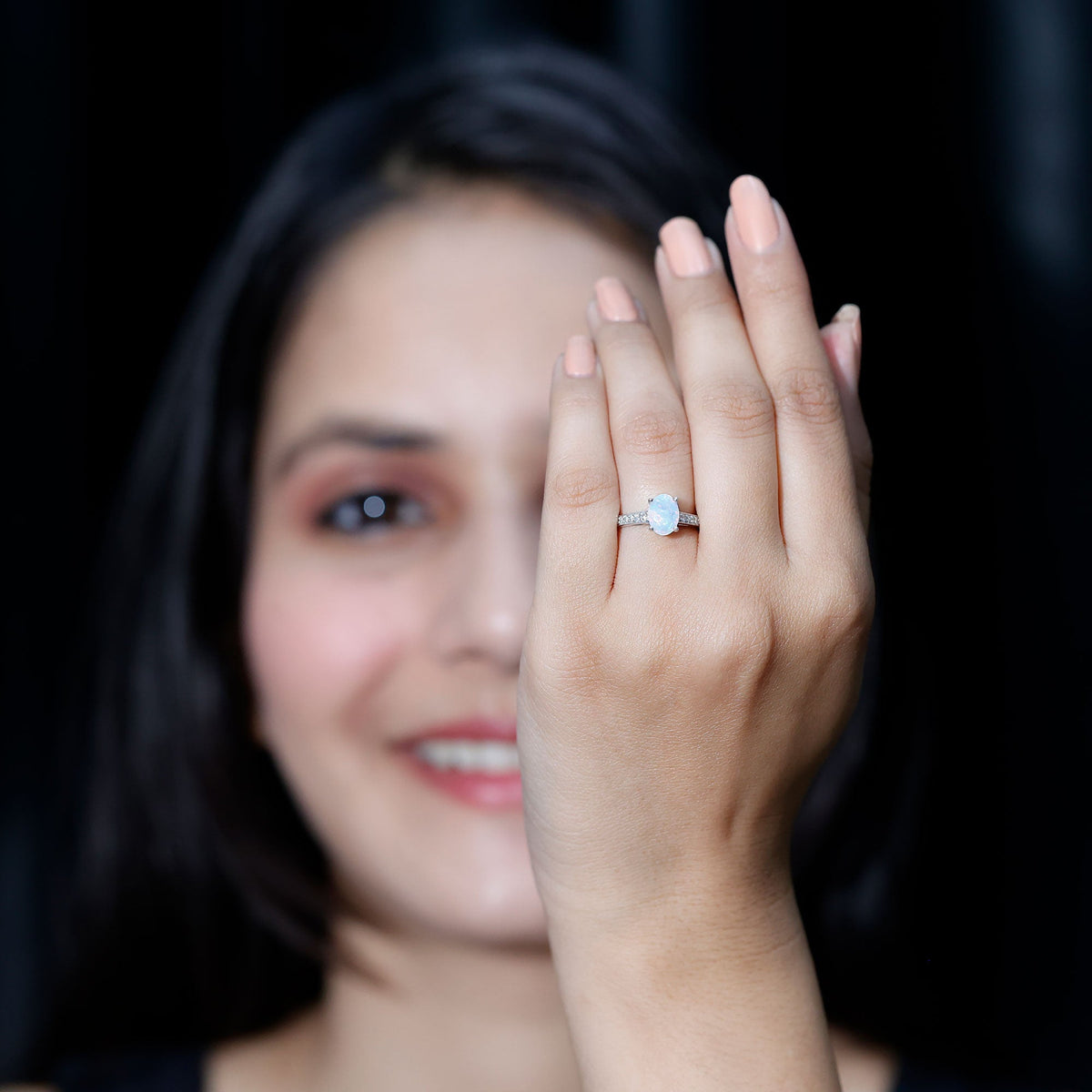 Ethiopian Opal Oval Engagement Ring with Diamond Accents