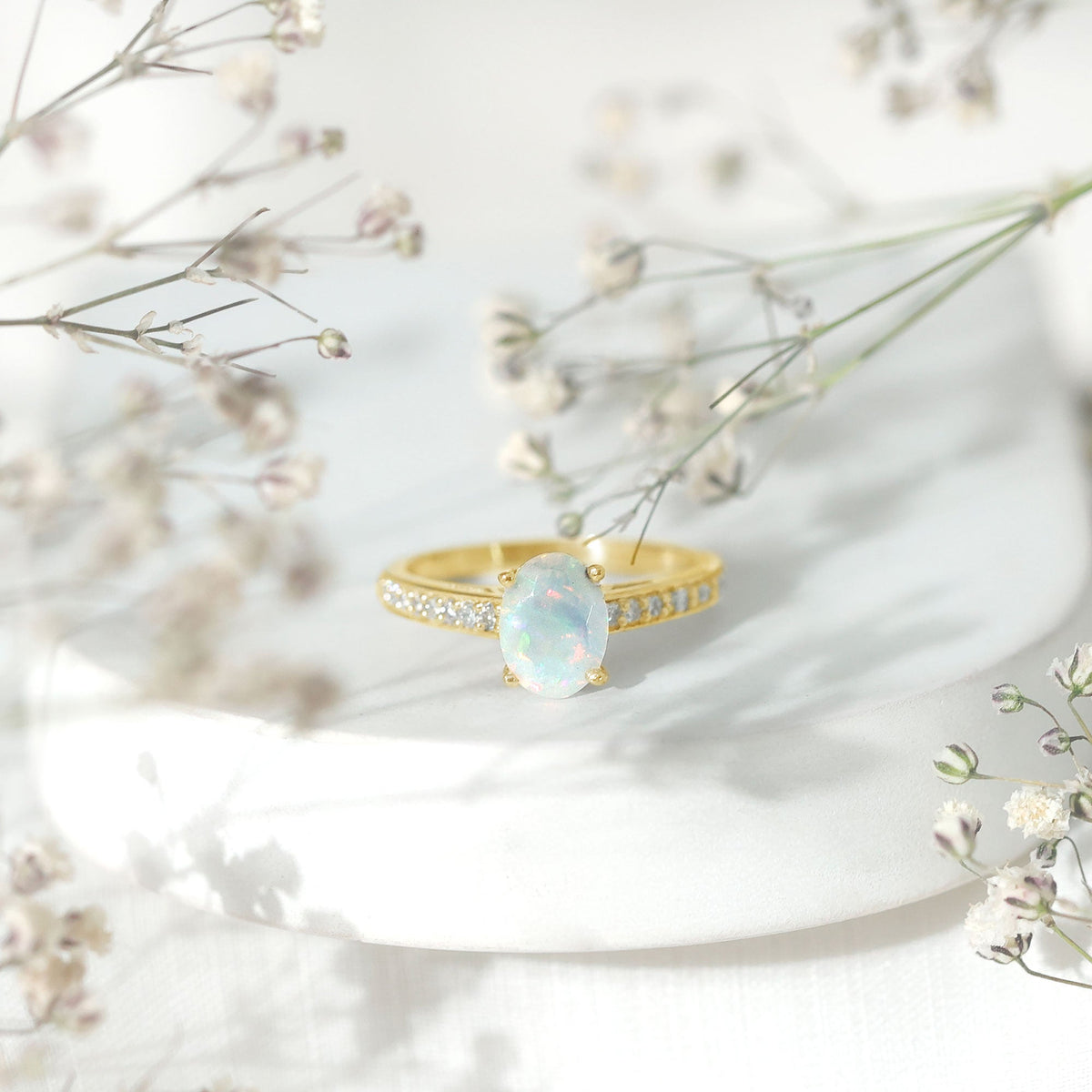 Ethiopian Opal Oval Engagement Ring with Diamond Accents
