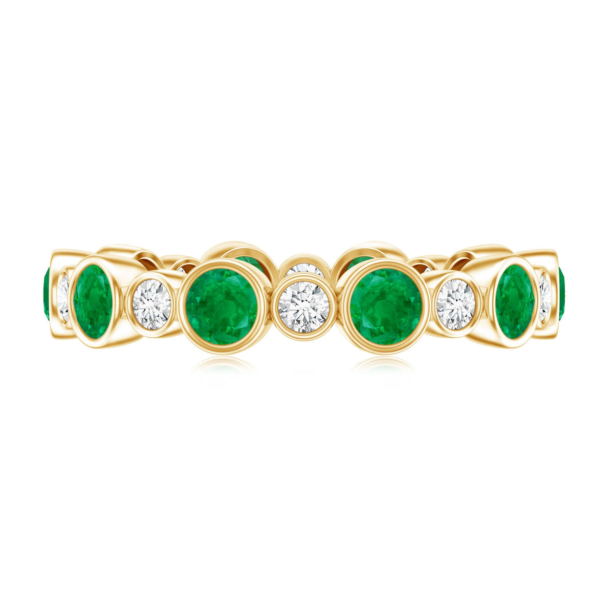 Bezel Set Round Emerald and Diamond Eternity Wedding Band