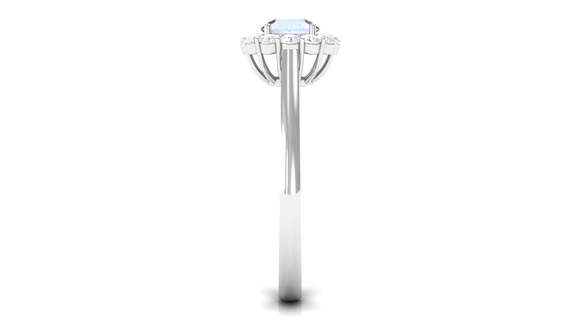 0.3 Carat Moonstone and Diamond Floating Halo Engagement Ring
