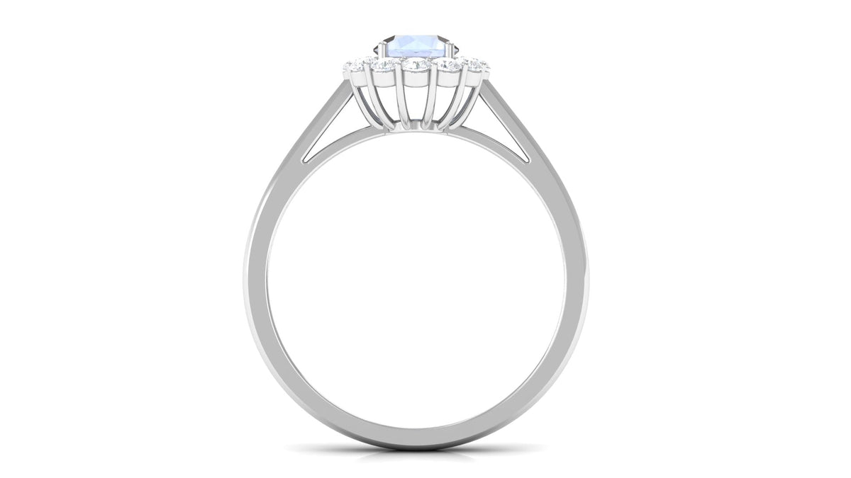 0.3 Carat Moonstone and Diamond Floating Halo Engagement Ring