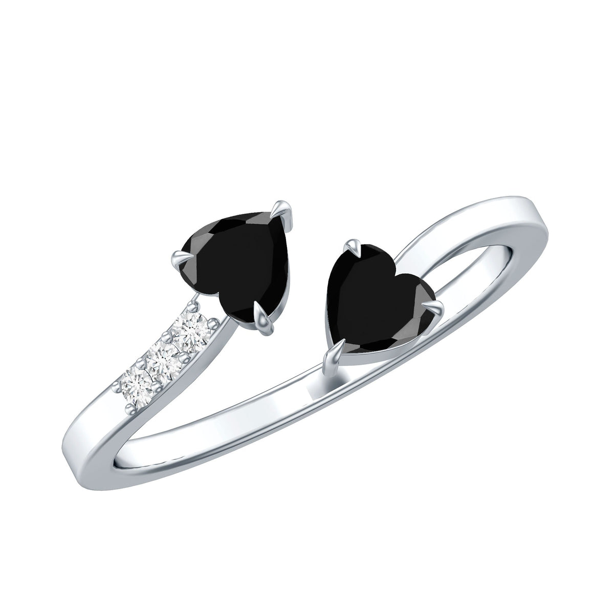 Black Onyx Double Heart Promise Ring with Diamond Accents