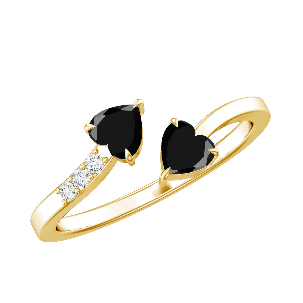 Black Onyx Double Heart Promise Ring with Diamond Accents