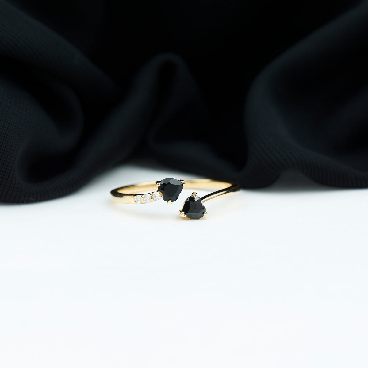 Black Onyx Double Heart Promise Ring with Diamond Accents