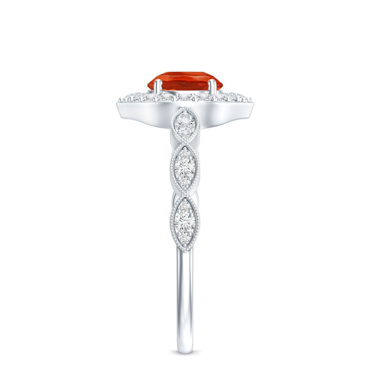 Vintage Style Fire Opal Engagement Ring with Diamond Accent