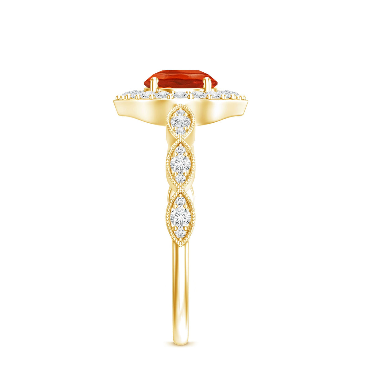 Vintage Style Fire Opal Engagement Ring with Diamond Accent