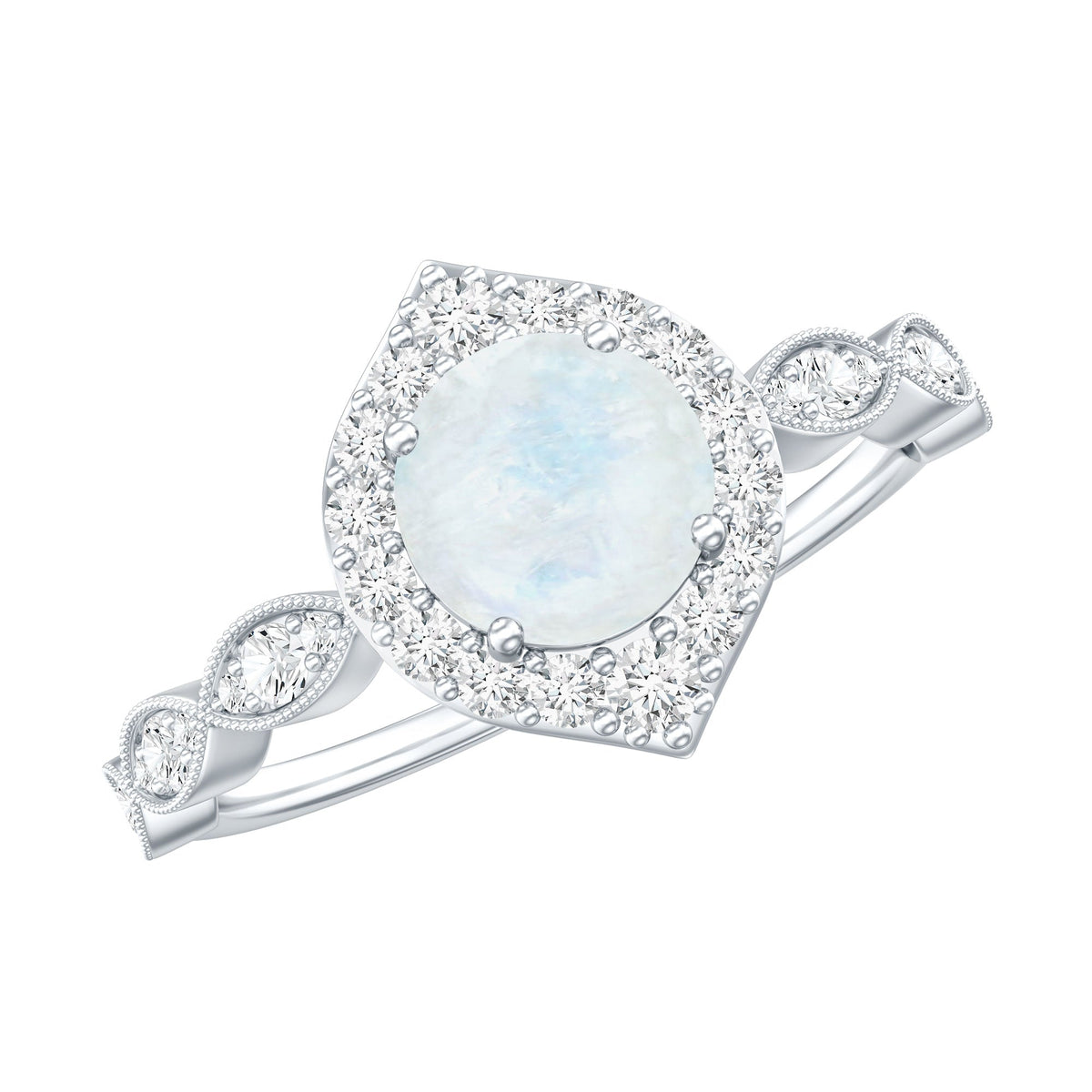 Vintage Style Moonstone Engagement Ring with Diamond Accent