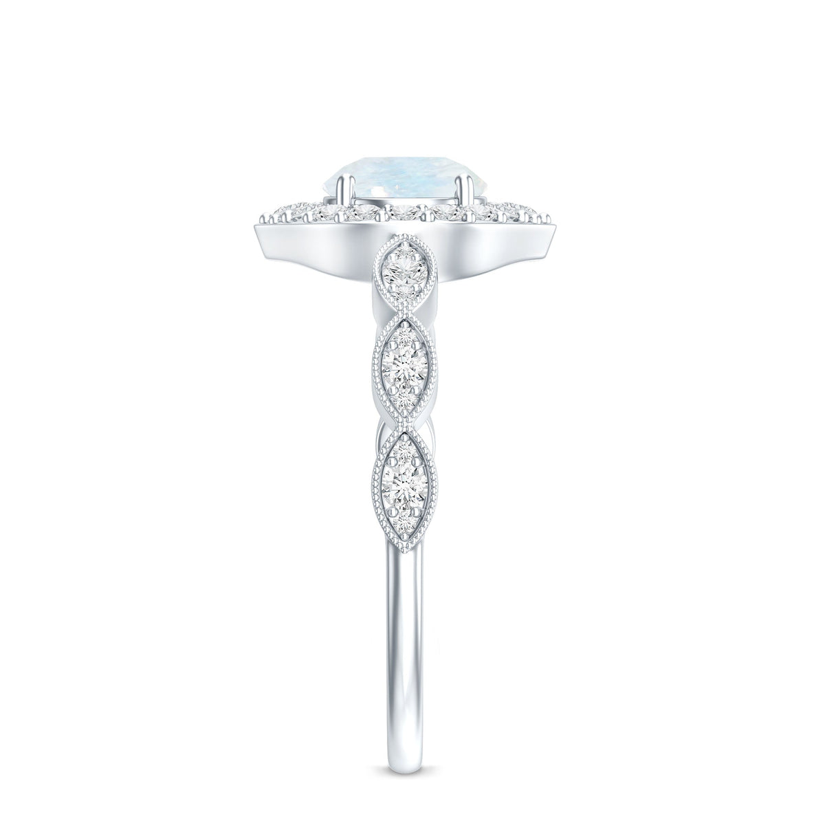 Vintage Style Moonstone Engagement Ring with Diamond Accent