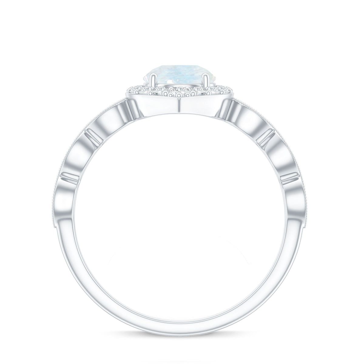 Vintage Style Moonstone Engagement Ring with Diamond Accent