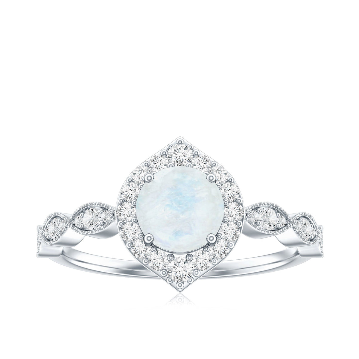 Vintage Style Moonstone Engagement Ring with Diamond Accent