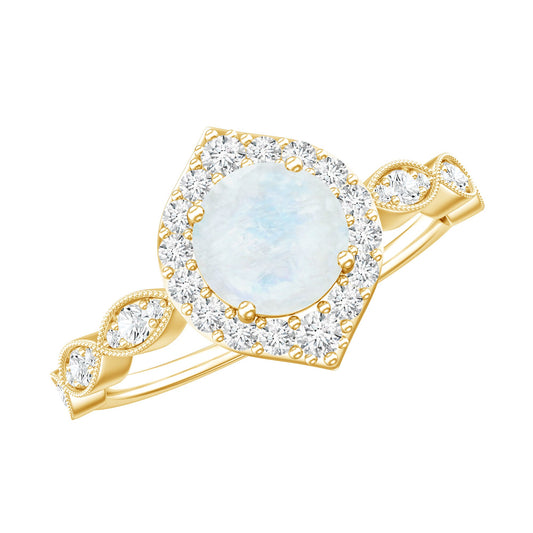 Vintage Style Moonstone Engagement Ring with Diamond Accent