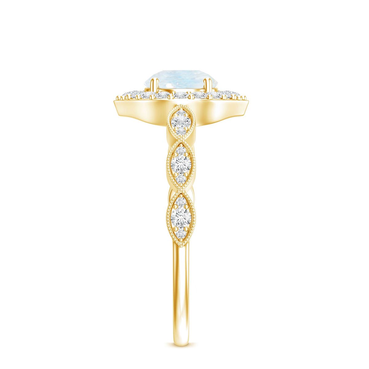 Vintage Style Moonstone Engagement Ring with Diamond Accent