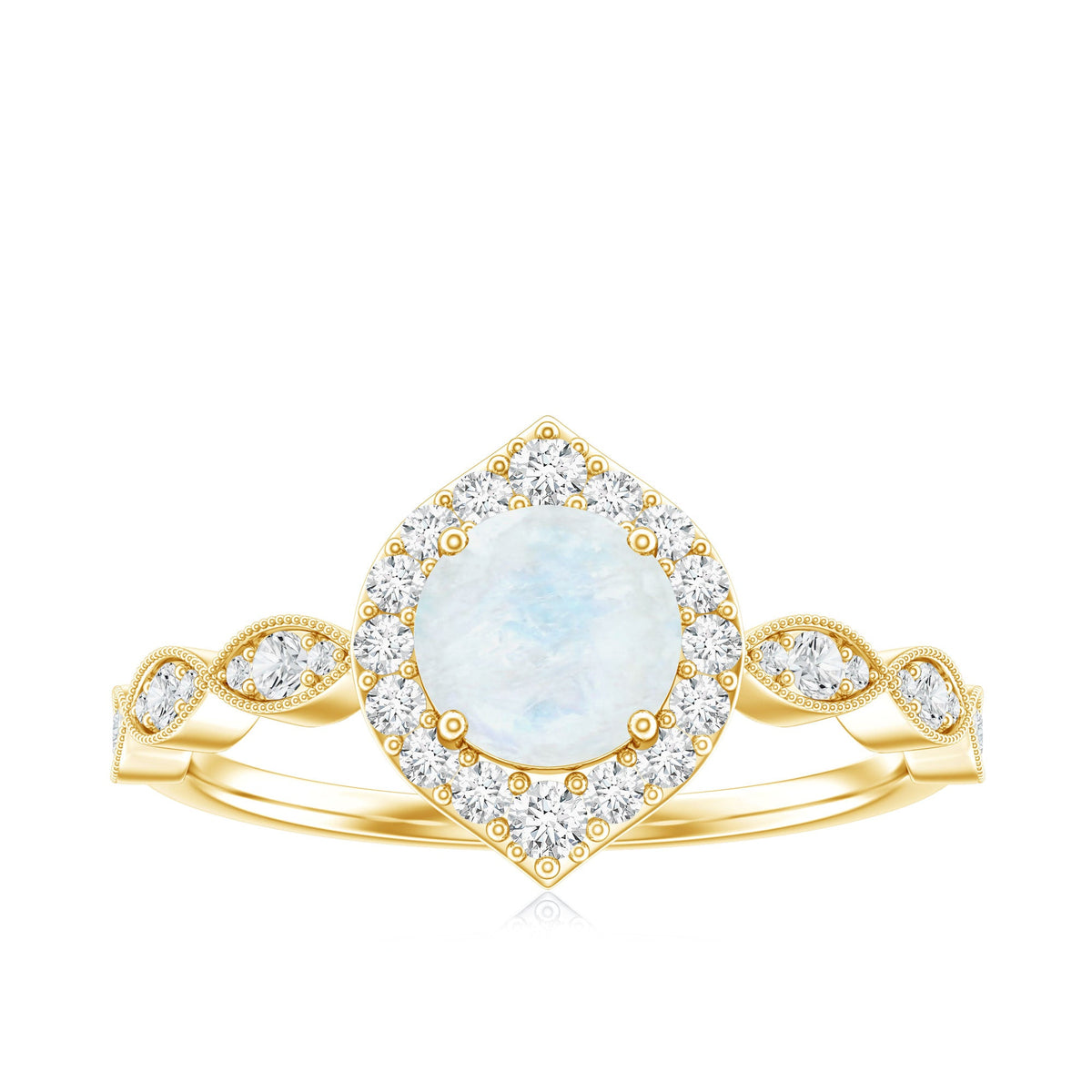 Vintage Style Moonstone Engagement Ring with Diamond Accent
