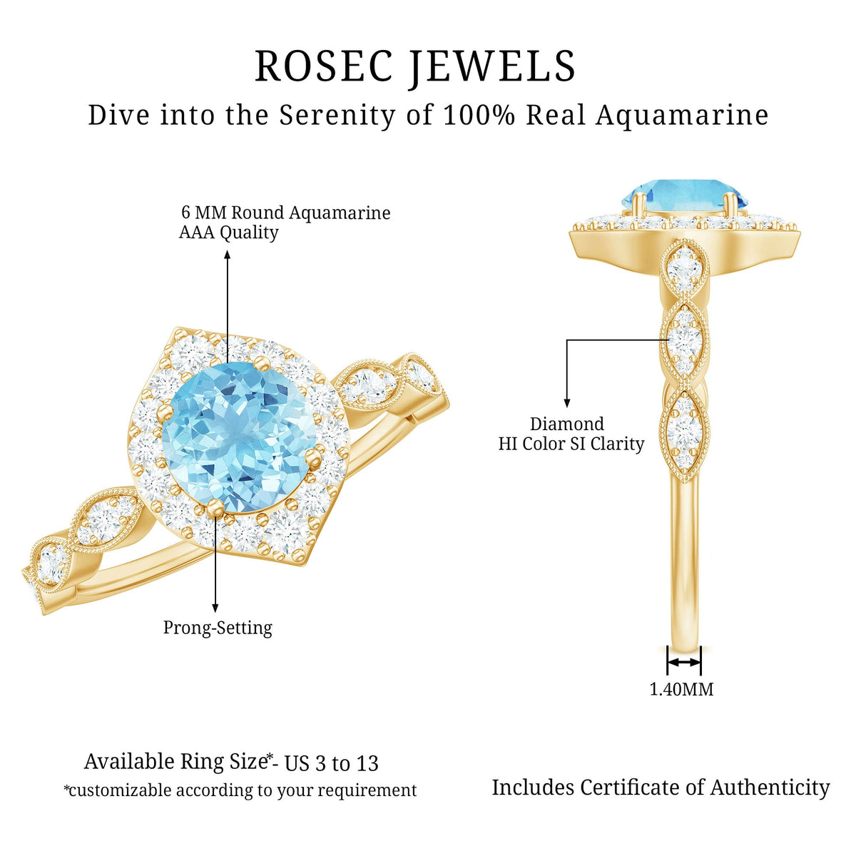 0.8 Carat Aquamarine and Diamond Designer Engagement Ring