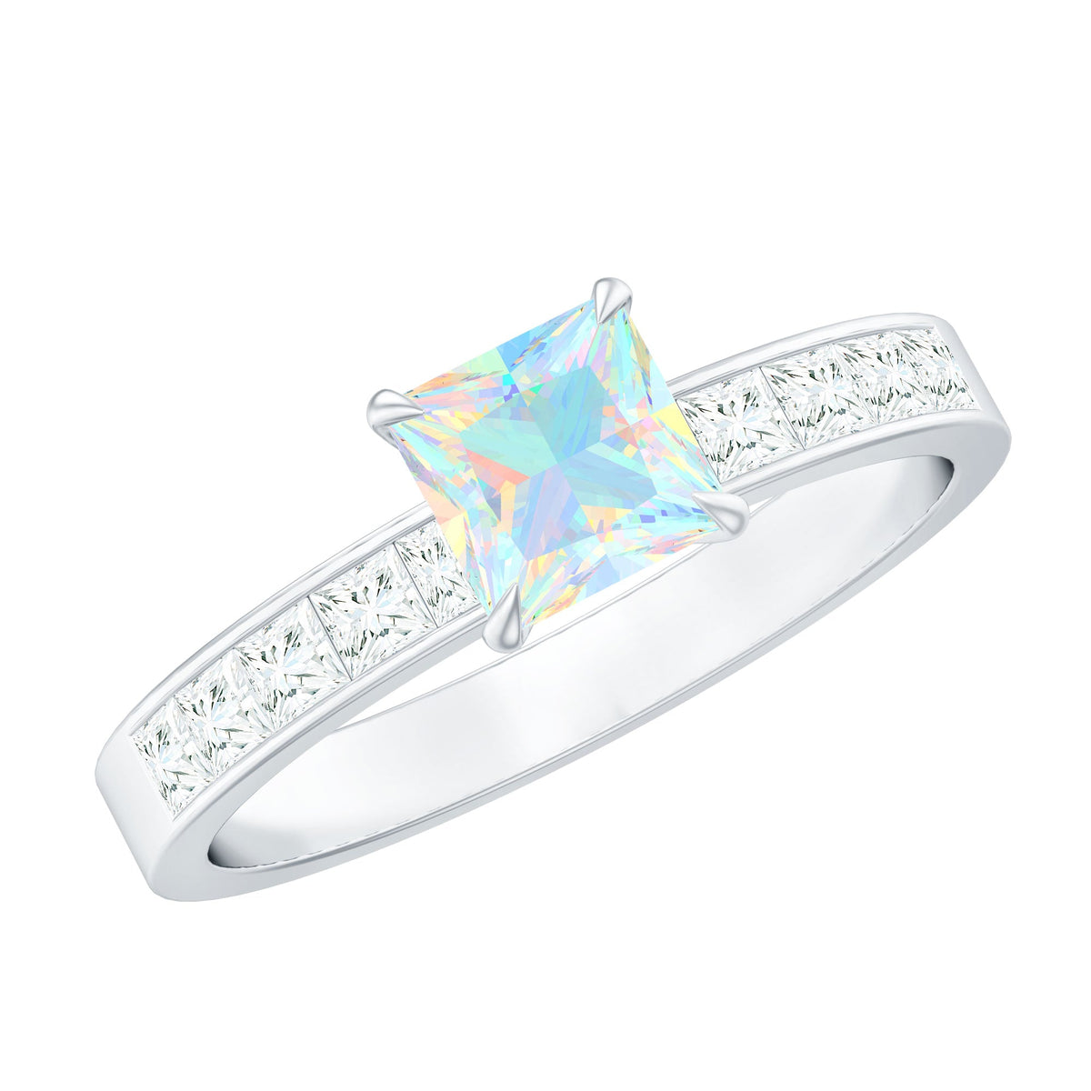 Certified Real Ethiopian Opal Princess Cut Engagement Ring with Diamond